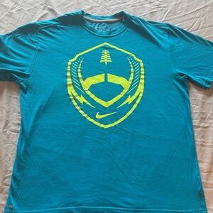 Nike Men's Teal and Yellow Graphic Tee Dri-Fit large